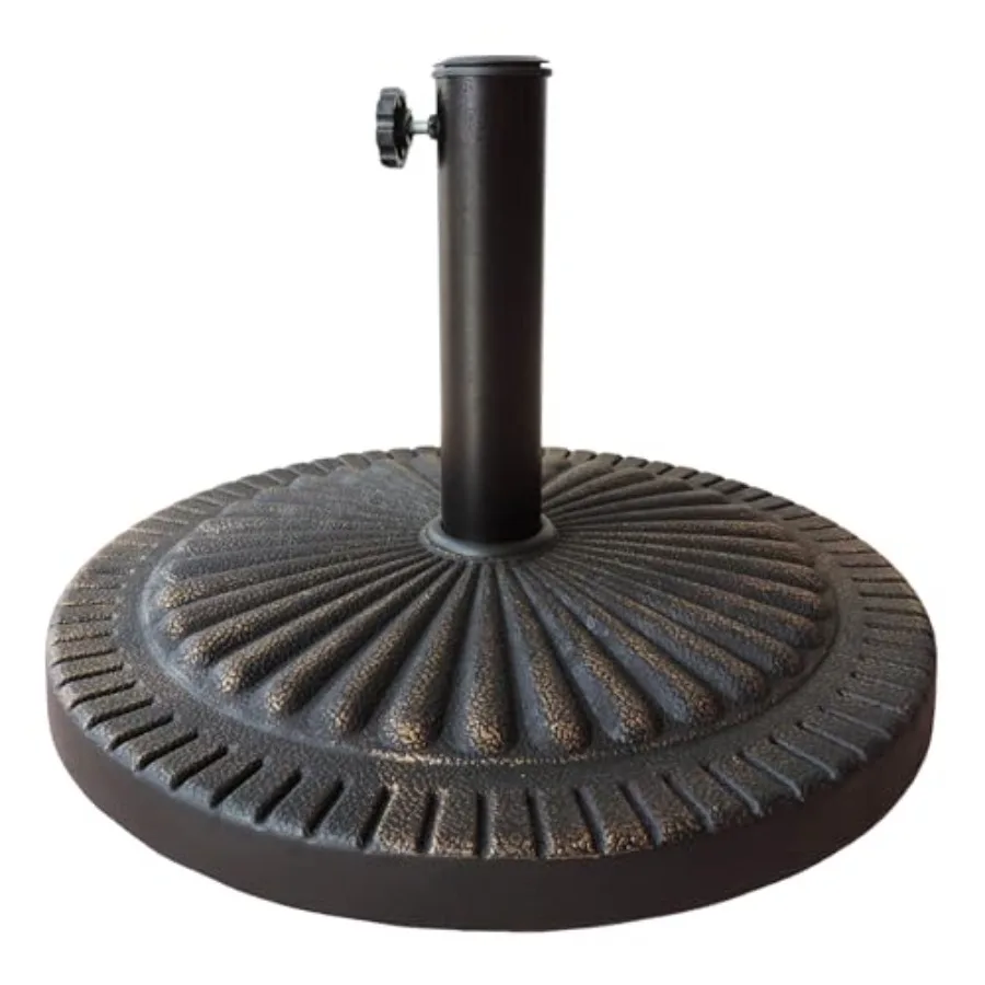 

31-lb Weather-Resistant Poly Resin Umbrella Base Heavy Duty Umbrella Base w/Anchoring Knob and Metal Powder-Coated Single Stem