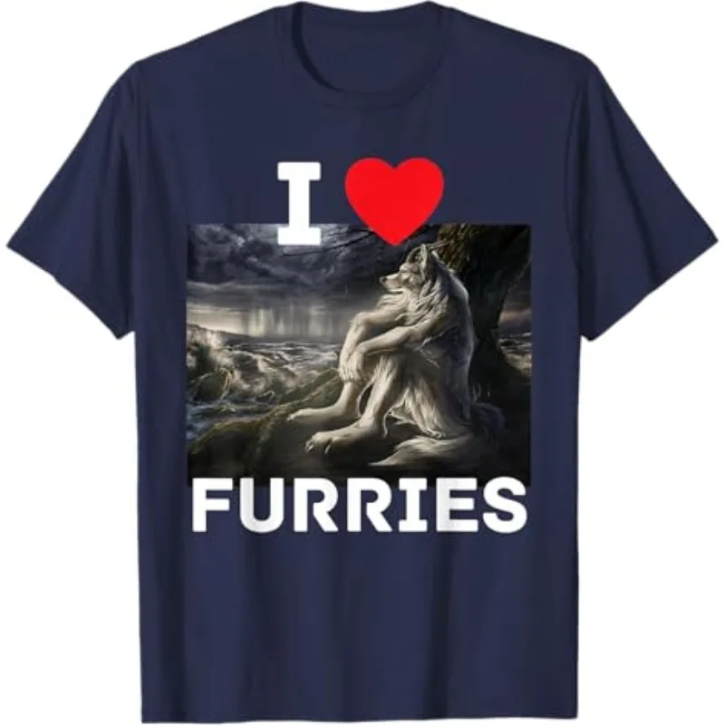 Funny I Heart Furries I Heart Werewolfs Meme Men's T Shirt Women Cotton Oversized Casual Tee Summer Spring Novelty Loose Top