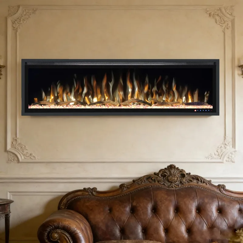 Adjustable temperature 5-speed flame brightness electric fireplace, wall-mounted, suitable for villas