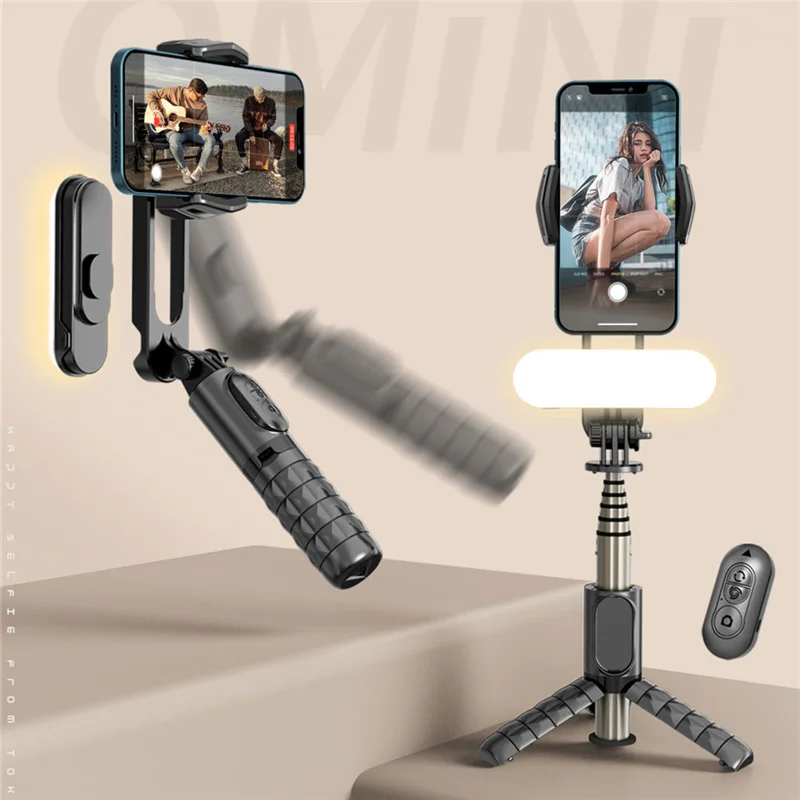2025 Handheld Gimbal Stabilizer Monopod With Fill Light Shutter for IOS Android Universal Wireless Bluetooth Selfie Stick Tripod