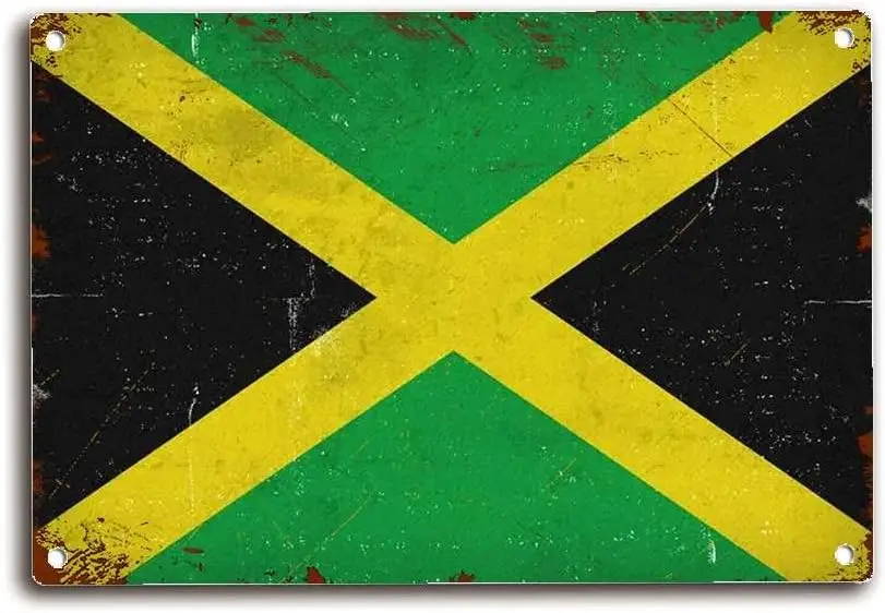 Tin Sign Jamaican Flag Jamaican Flag Art Jamaican Flag Jamaican Flag Wall Art Metal Vintage Tin Sign Decor Bar Wall Art Sign 8x1