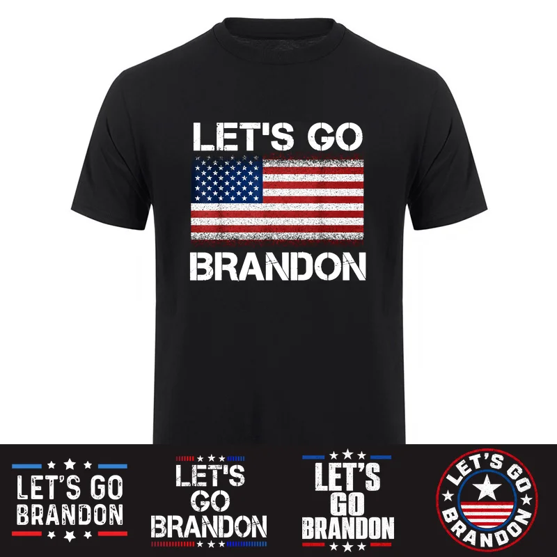 Let’s Go Brandon American Flag T Shirts Vintage Political Slogan Cotton Short Sleeve T-shirt Tee HJ-197