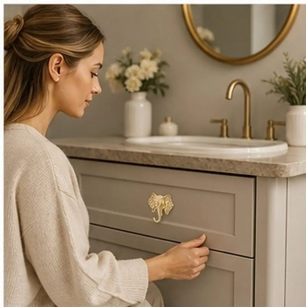 Elephant Shape Vintage Solid Brass Cabinet Knob Animal Drawer Pull Kitchen Dresser Wardrobe Cupboard Bathroom Vanity Closet