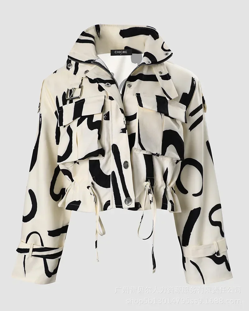 2023 New Womens Wear Printed Short Windbreaker Coat for Women