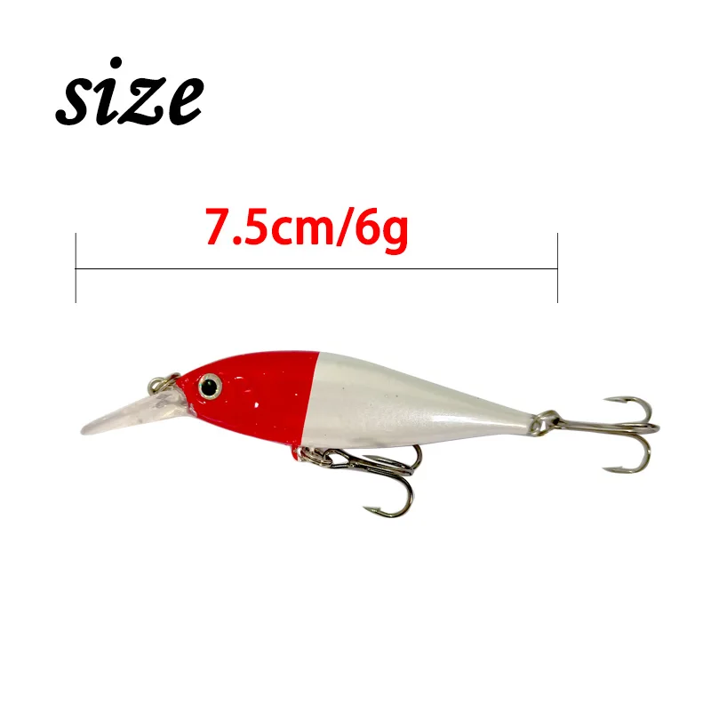 1Pcs Sinking Minnow Wobblers Fishing Lure 7.5cm 6g Artificial Plastic Hard Bait 6 Colors Trout Jerkbait Crankbait Fishing Tackle