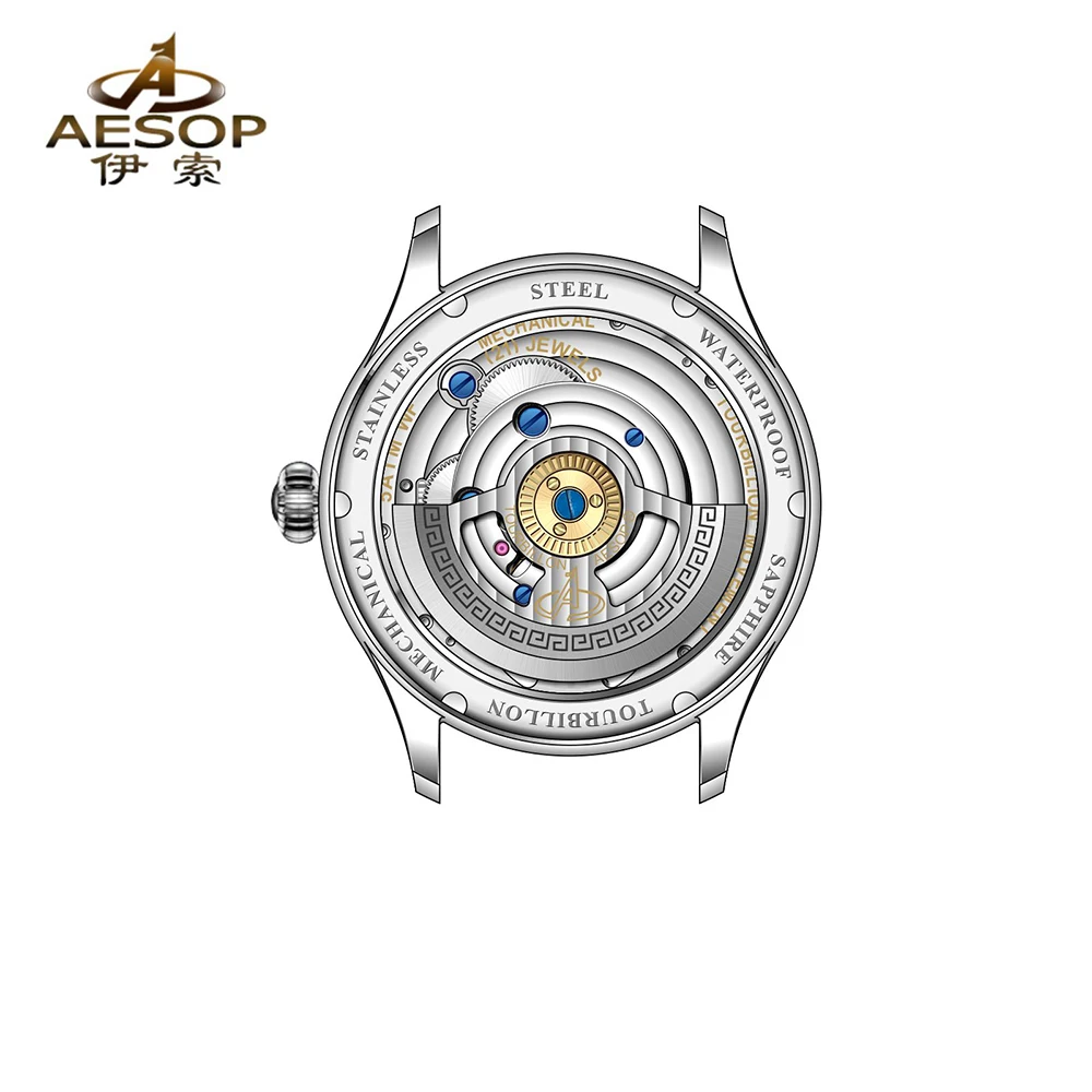 AESOP Automatic Movement Tourbillon 100% Real Diamond Flying Tourbillon Skeleton Mechanical Watch Wristwatch For Men Sapphire