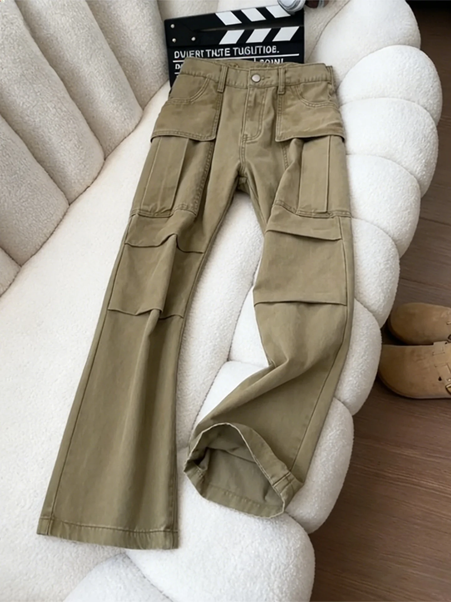 

Khaki Workwear Jeans Men's American High Street Pure Cotton Logging Pants Cleanfit Straight Leg Micro Flared Knife Pants