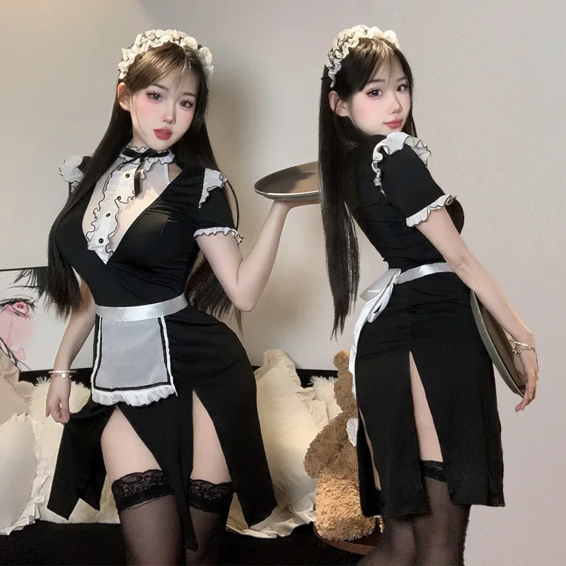 Cafe Girl Costume Maid Costume Fashion Sexy Lolita Dress With French Apron Maid Underwear Bar Uniform New