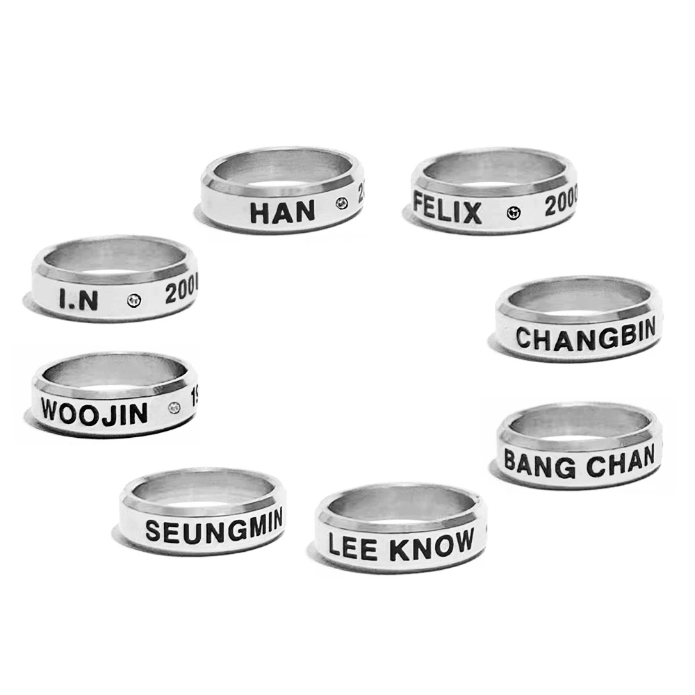 1PCS KPOP Finger Ring Felix Hyunjin Bangchan Lee Know Han Birthday Date Printing Titanium Steel Jewelry Necklace Ring Accessorie