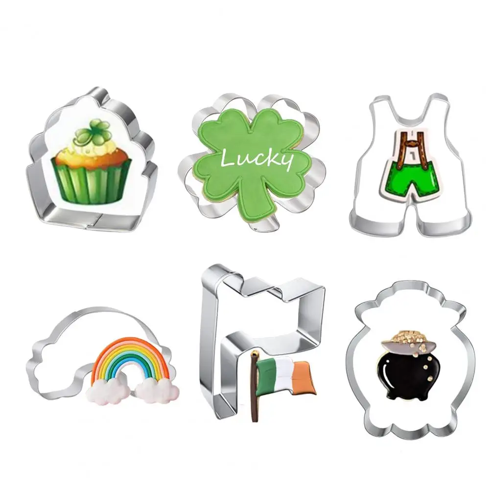 St. Patricks Day Cookie Cutter Hat Rainbow Clover Shape Non-sticky Reusable Stainless Steel Chocolate Fondant Baking Mold 베이킹