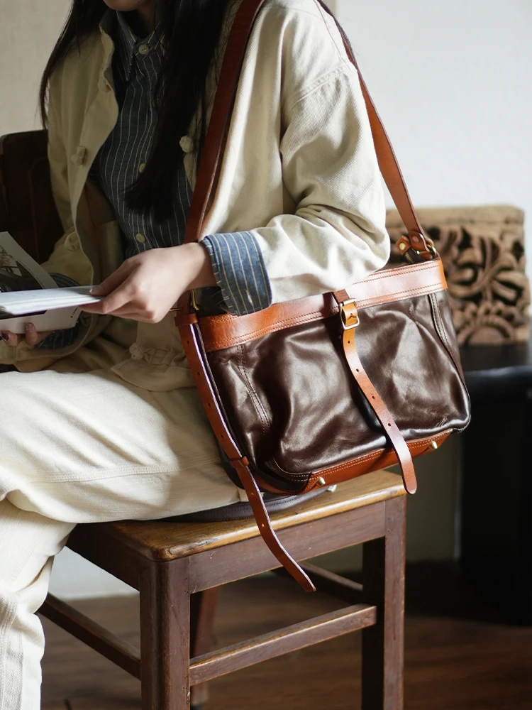 

PNDME vintage high-quality first layer cowhide women shoulder bag outdoor travel designer handmade genuine leather underarm bag