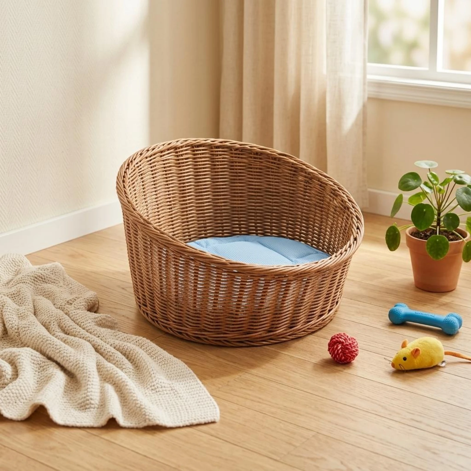 Rattan-Design Pet Basket Plastic Slantedaccessible Pet Basket Pet Furniture Textured Year-Round