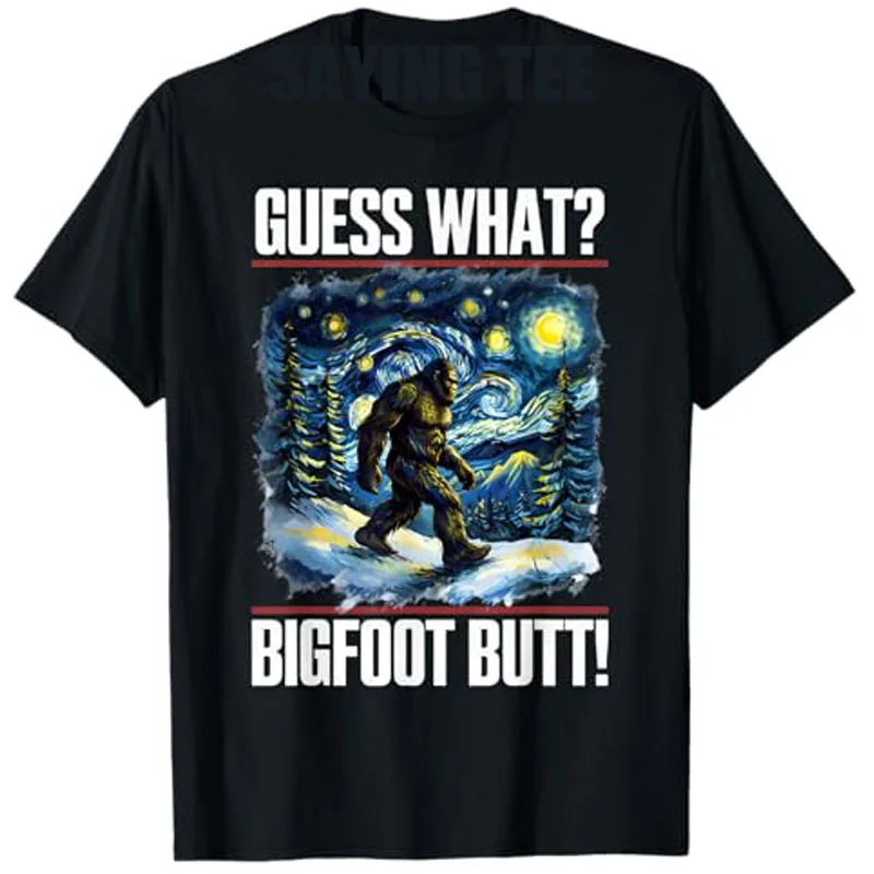 

Guess What Bigfoot Butt Funny Starry Night Sasquatch T-Shirt Men's Fashion Humorous Graphic Outfit Short Sleeve Saying Tee Gifts