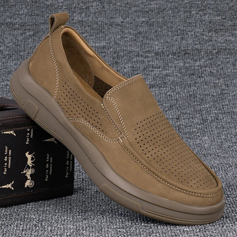 

Мужская повседневная летняя обувь: дышащие слипоны из натуральной кожи с перфорацией, удобные и модные кожаные туфли
