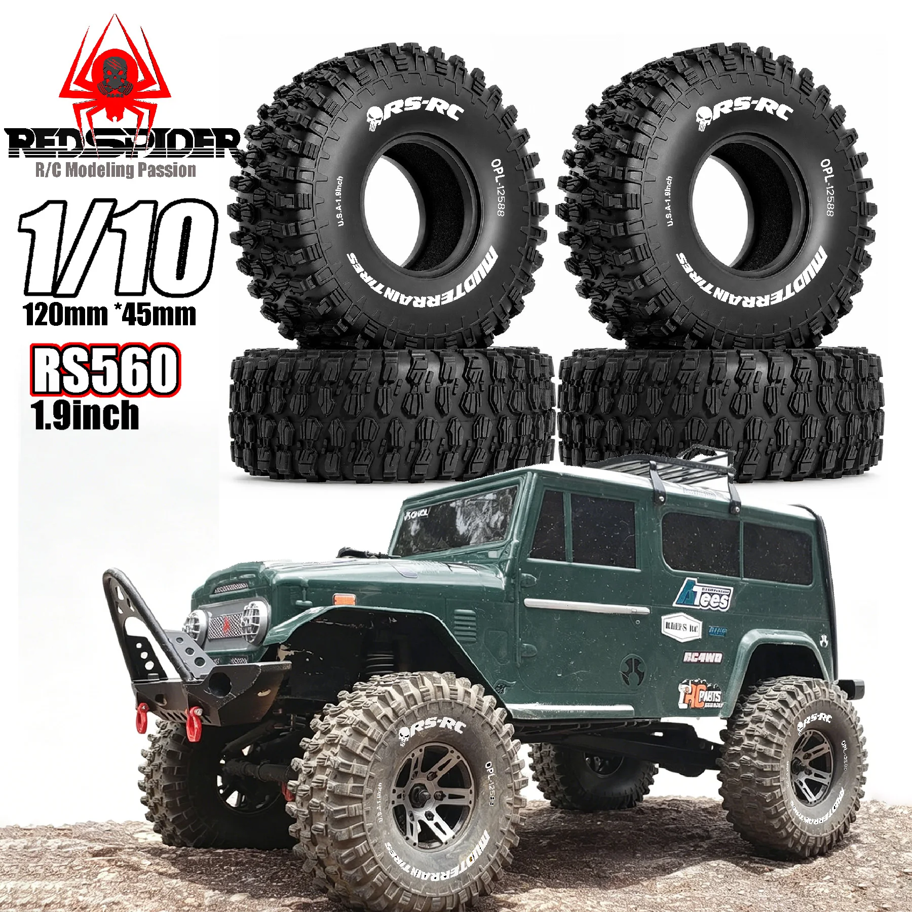 RED SPIDER 4pcs 1.9 Inch Rubber Tyres Outer Diameter 120mm for 1/10 RC Crawler Car TRX4 Axial SCX10 MST Jimny Tamiya CC01 D110 view 6