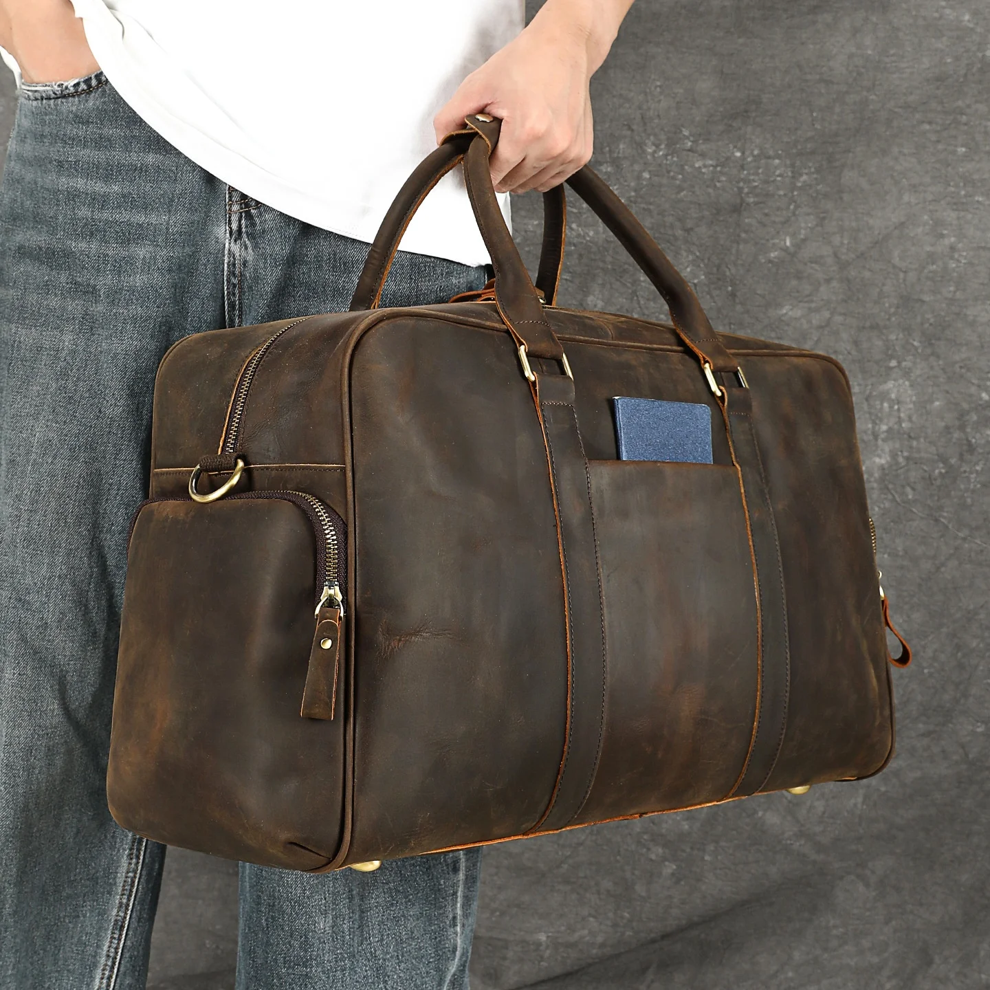 

Осенне-зимняя вместительная деловая дорожная сумка, винтажная роскошная сумка для путешествий, кожаный чемодан-тоут из натуральной кожи