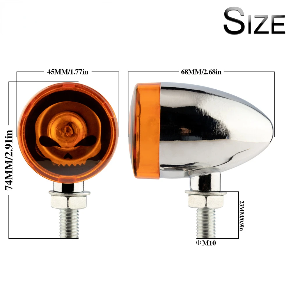 Bullet Arrow Skull Metal Turn signal Light indicator For Harley Cruise flasher Lamp Blinker Flasher Intermitentes Frecce Moto - view 4