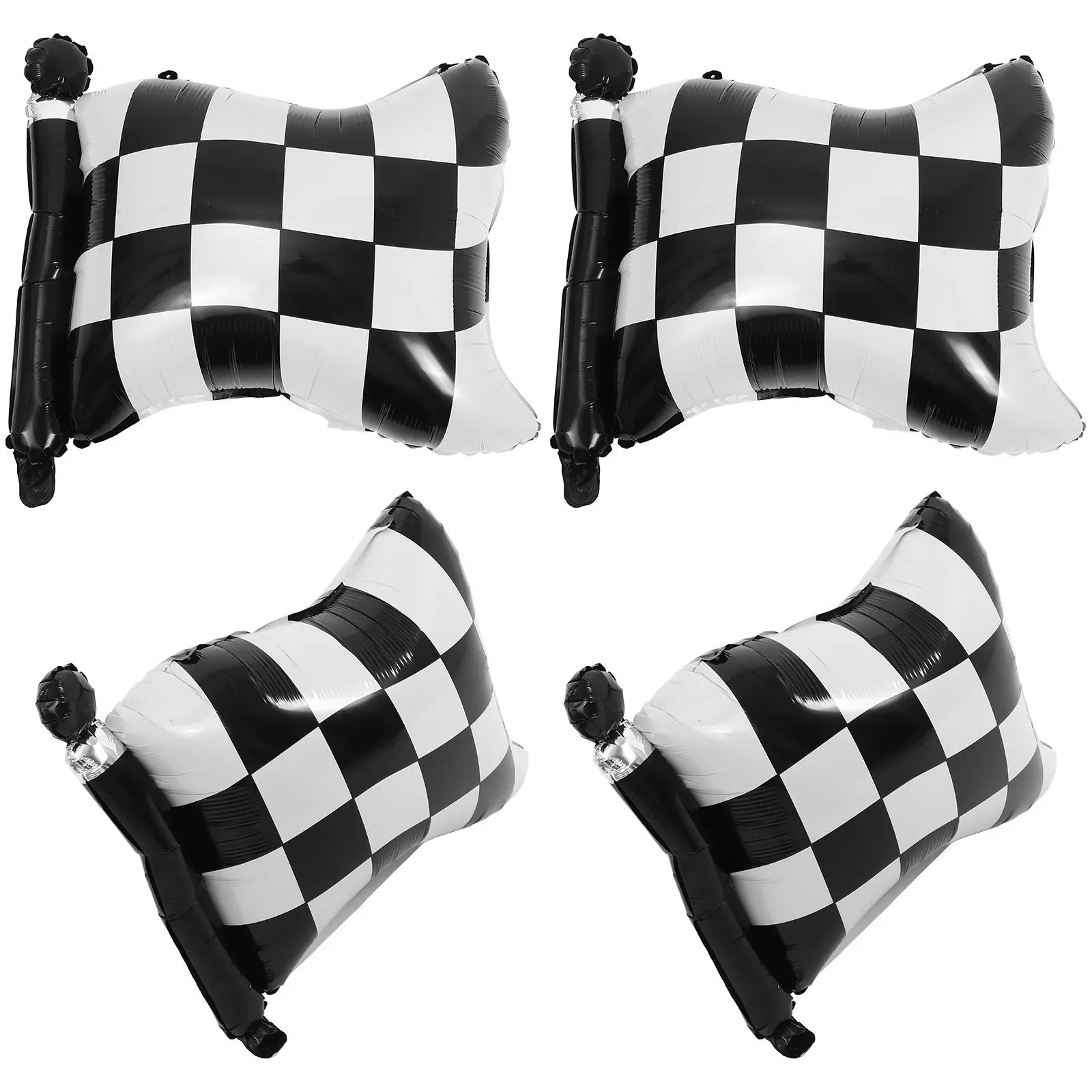 

4 Pcs Racing Flag Balloons Checkered Foil Shape Black White Party Decorations Aluminum Film Birthday Photo Props