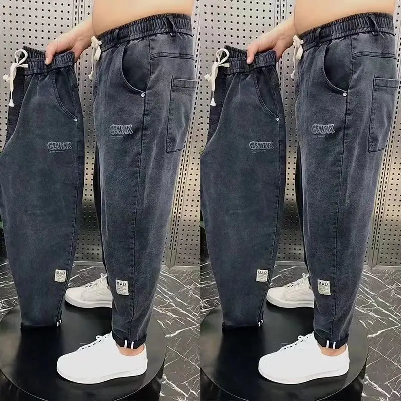 New Spring Autumn Korean Baggy Six Pockets Hip-hop Drawstring Men\'s Luxury Denim Work Wear Cargo Casual Jogger Haren Jeans Pants