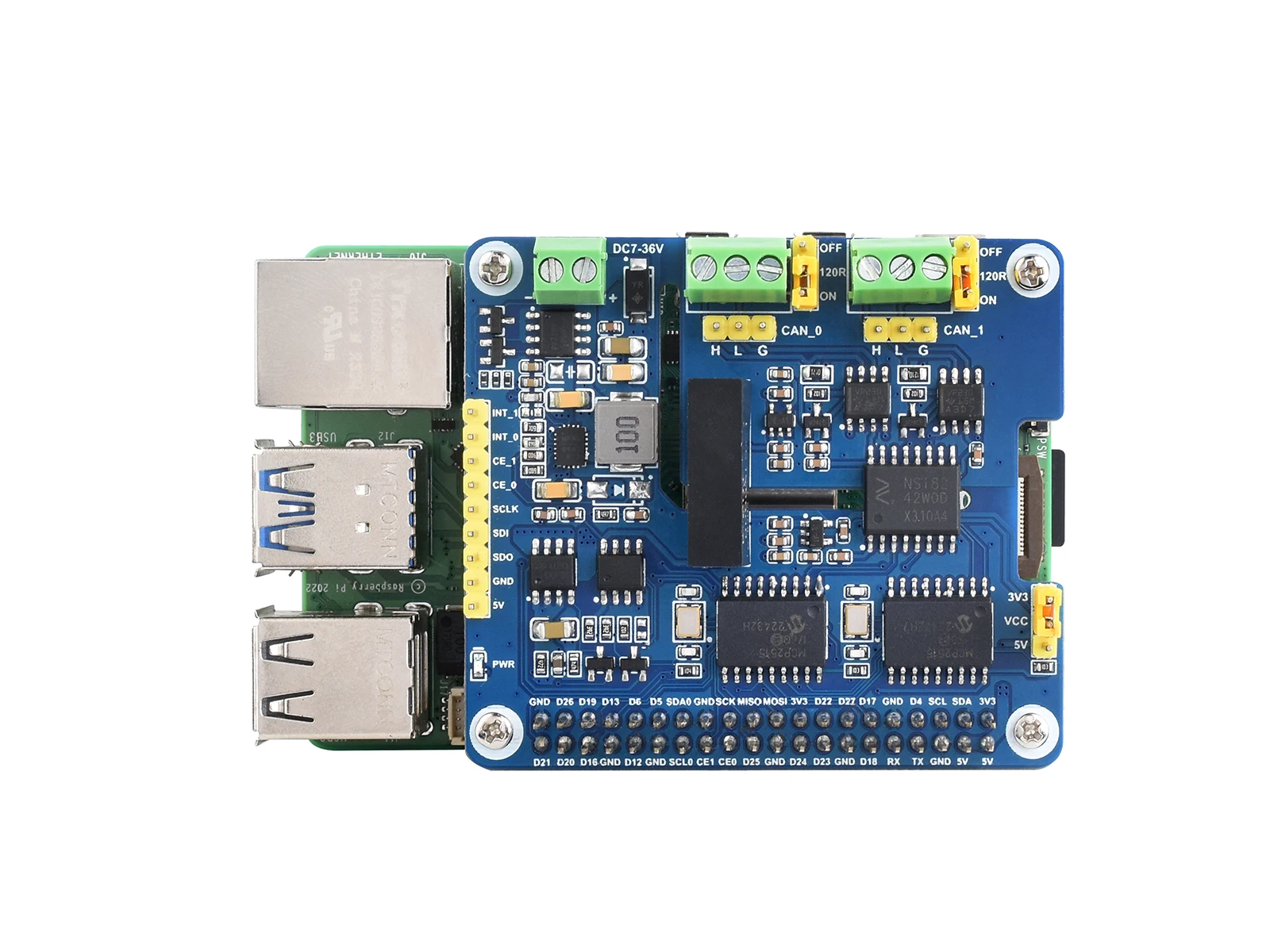 Waveshare sombrero de expansión CAN Bus aislado de 2 canales para Raspberry Pi, solución de Chips duales, apilable para expandir canales CAN