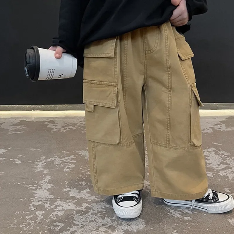 الأولاد البضائع السراويل الاطفال وسيم الشارع الشهير السراويل المستقيمة الأطفال ربيع الخريف فضفاضة واسعة أرجل السراويل الخريف ملابس كاجوال