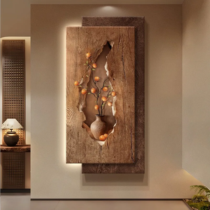 Entrance decorative painting, new Chinese-style corridor, aisle luminous mural, high-level three-dimensional hanging painting