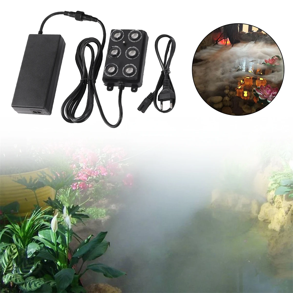 6-Nozzles Ultrasonic Misting Maker 24V Humidifier With EU Plug Landscaping Atomizer Air Humidifier Water Fountain Nebulizer 1Set