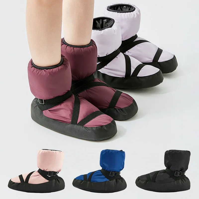 Bottines de danse pour enfants et adultes, chaussures d'intérieur chaudes en velours épais pour femmes et hommes, bottes chaudes pour pratique de Ballet, taille 28-45, hiver