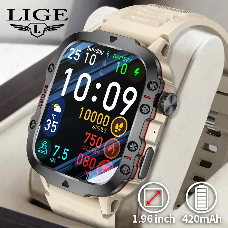 

LIGE Smart Watches Men's Rugged Military Bluetooth Call IP68 Waterproof Sport Heart Rate Outdoor Smartwatch for Android IOS 2024