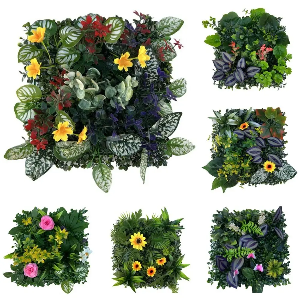 لوحة حائط للنباتات الاصطناعية ذاتية الصنع زهرة عباد الشمس محاكاة ورقة نبات القيقب الحياة الأبدية لا سقي حصيرة العشب الأخضر المزيفة #4