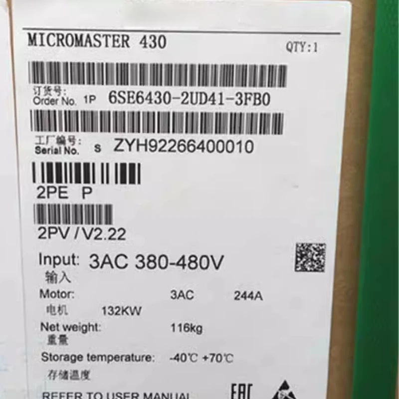 NEW 6SE6430-2UD41-3FB0 MICROMASTER 430 Secondary Moment 132kW Overload 110% 59S 6SE6 430-2UD41-3FB0