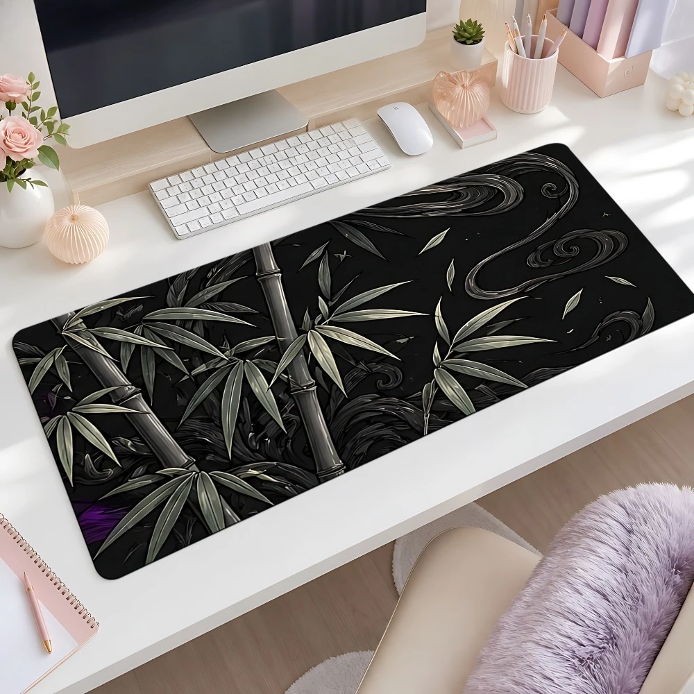 Black and gray bamboo leaf and bamboo stem pattern mouse pad, anti-slip desk accessories alfombrillas para escritorio