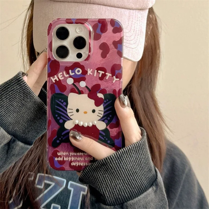 Y2k Sanrios Leopard Hellokitty Phone Case For Samsung Galaxy S25 S24 S23 S22 S21 FE Ultra Plus 4G 5G Feather Texture Back Cover - náhled 6