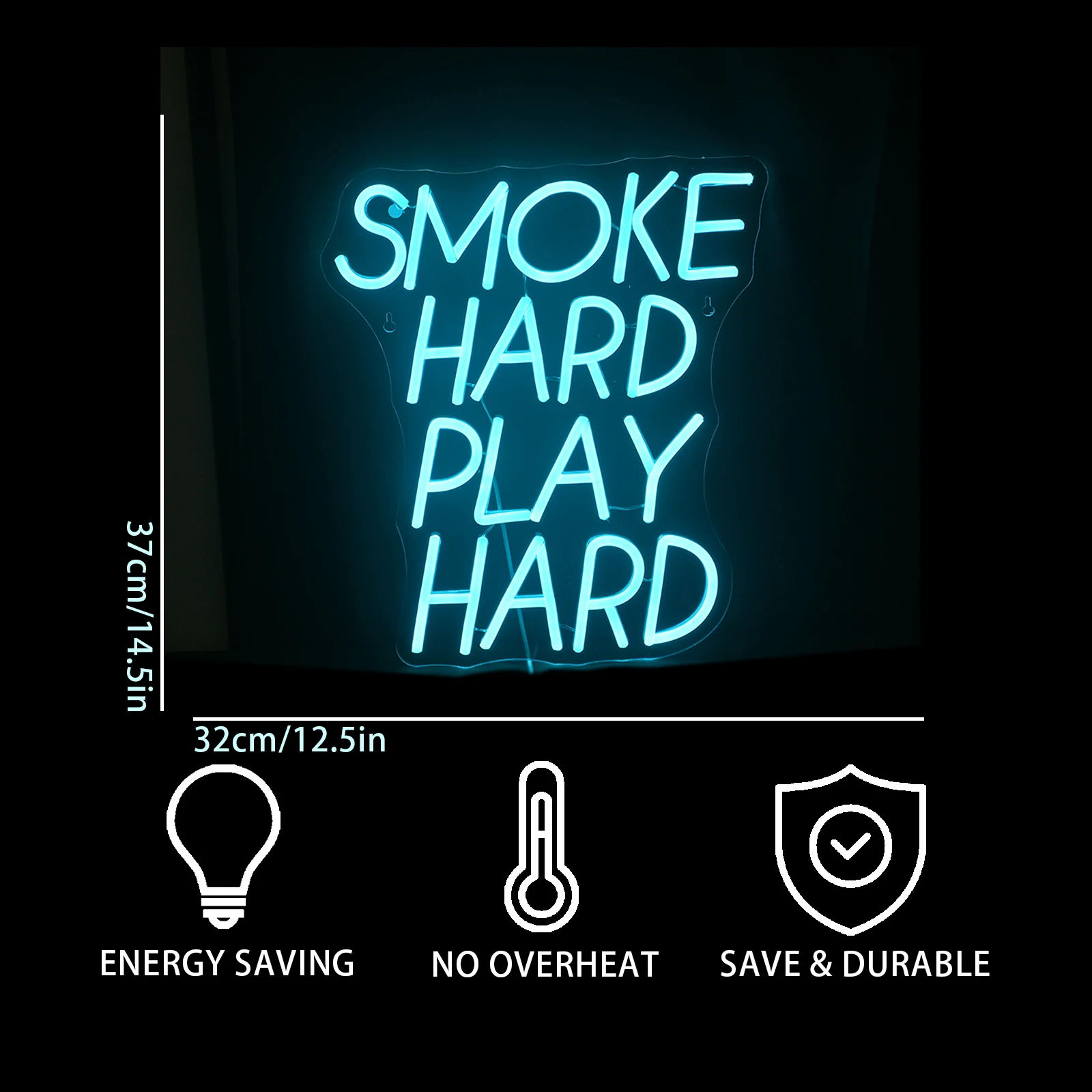 Imagem -04 - Smoke Hard Play Led Neon Signs Ice Blue Lights Decoração do Quarto Dimmable Letter Lamp para Game Área para Fumar Bar Sign