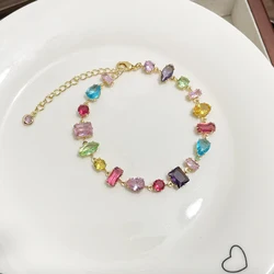 Gold Plated CZ Tennis Chain Bracelet For Women Purple Red Blue Green Colorful Summer Hot Jewelry
