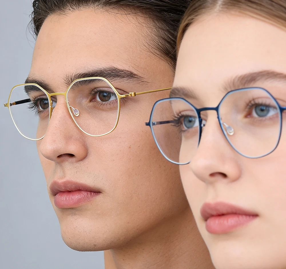 Polygonal Round Eyeglasses Men Screwless Blue Glasses Frame Denmark Brand Women Fashion Ultralight Spectacles Thin Rim Eyewear