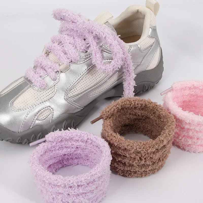 1Cm Wide Round Plush Shoelace Sneakers Flat Shoes Casual Shoelaces 80Cm/100Cm/120Cm/140Cm/160Cm Shoes Accessories 1Pair