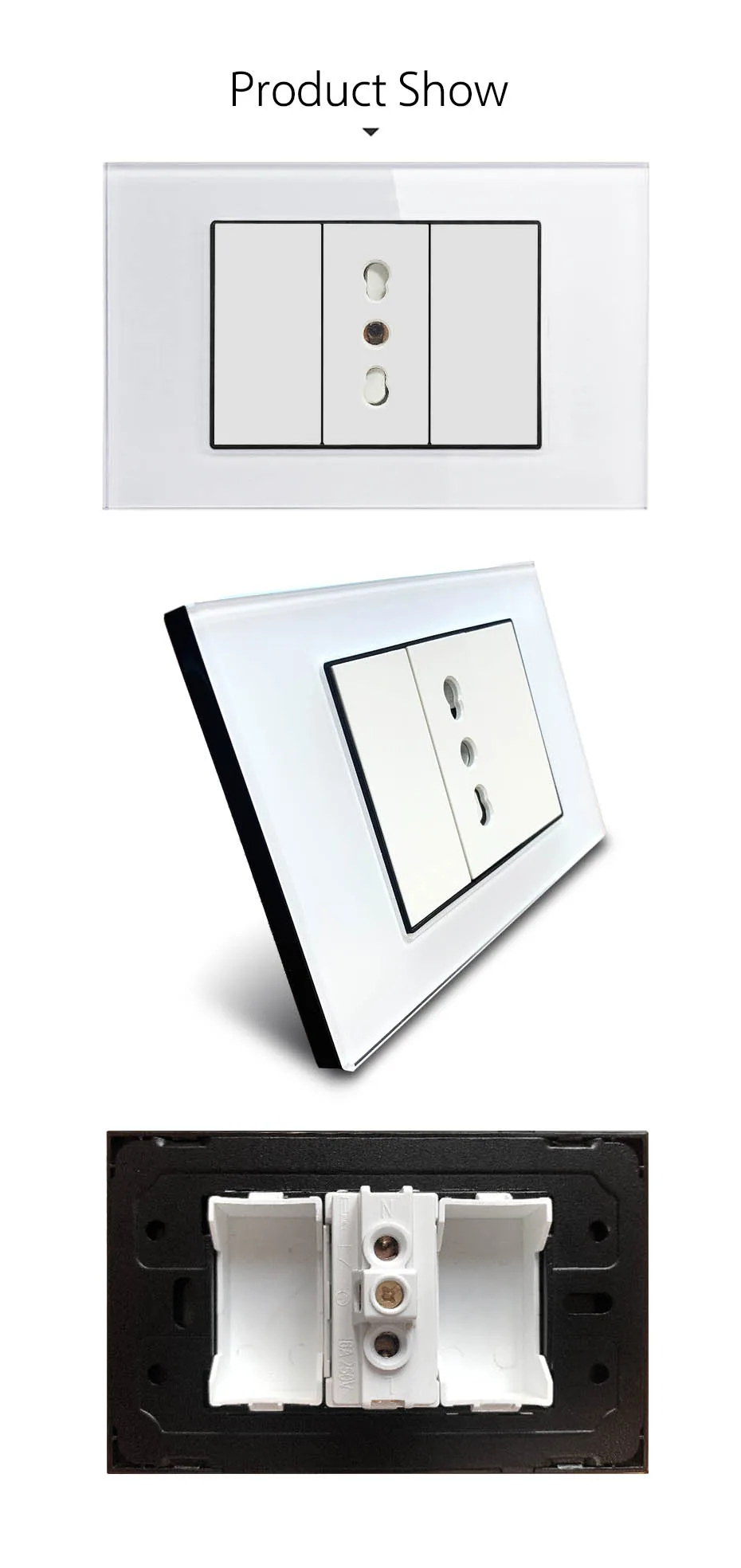 Italienische Chile Wand Outlet 118*75mm Wallpad L3 Schwarz Kristall Glas AC 110V-250V 16A power Double Triple Italien Stecker Steckdose – Detail 5