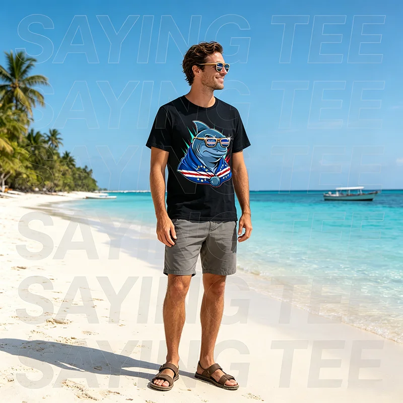 Kap Verde Flagge Hai Kapverdischer Stammes-Versuchung Kabelverde T-Shirt Y2K Reise Outdoor-Kleidung für Damen Herren Baumwolle Kurzarm-Outfit – Detail 5