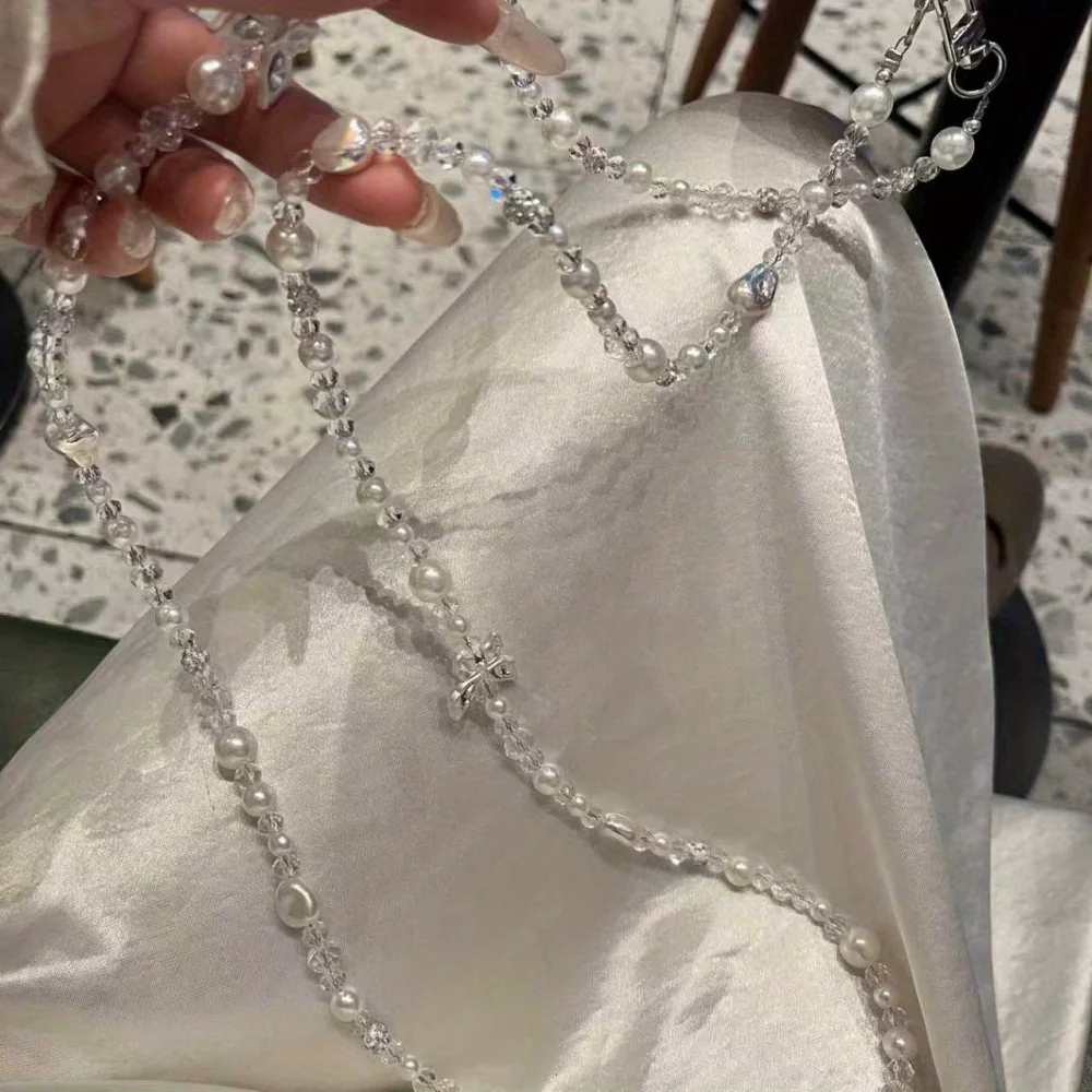 [a203] سلسلة هاتف محمول أصلية مطرزة بالكريستال الملون وسلسلة هاتف محمول بظهر قطري كريستالي وسلسلة طويلة