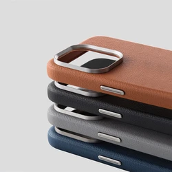 Luxury Business Metal Camera PU Leather Magnetic Case For iPhone 17 16 15 14 Pro Max Magsafe Wireless Charge Shockproof Cover