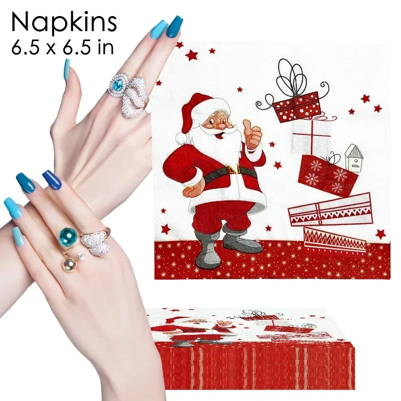 20 قطعة 33*33 سنتيمتر 2-Ply خلفية بيضاء الأحمر الأب عيد الميلاد المطبوعة منديل الطرف ورق تزيين تحديد الموقع فراشة بارت ورقة