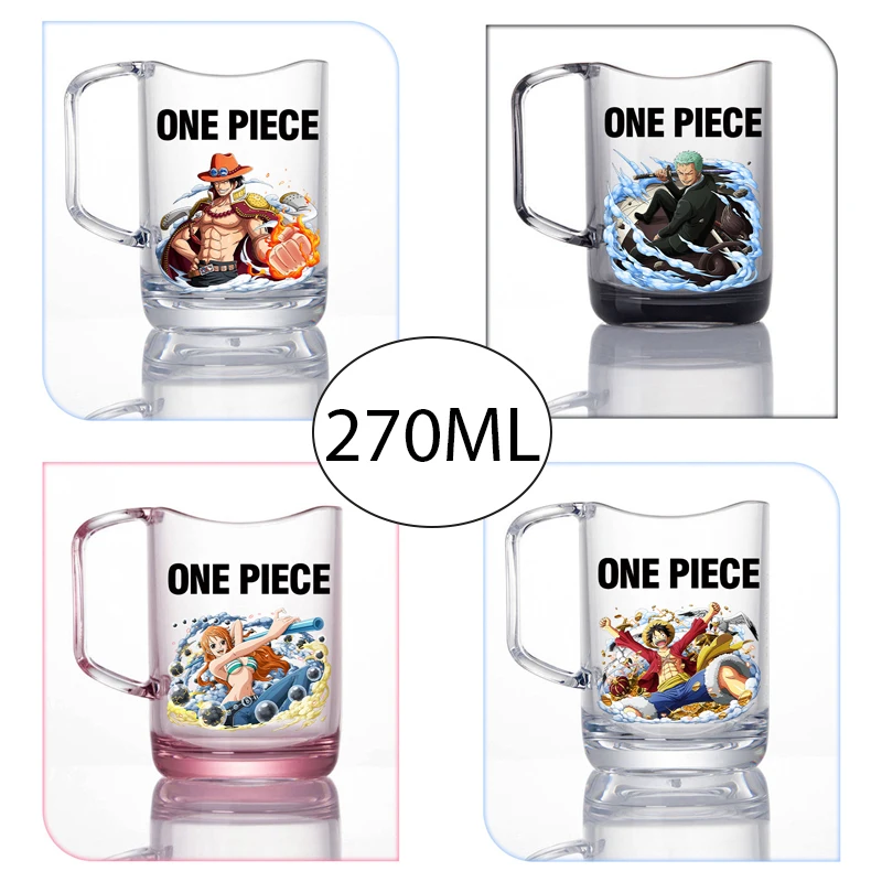 Taza de cepillo de dientes de una pieza, taza de plástico para enjuague bucal, accesorios de almacenamiento para el baño, taza transparente de Anime Luffy con soporte para cepillo de dientes