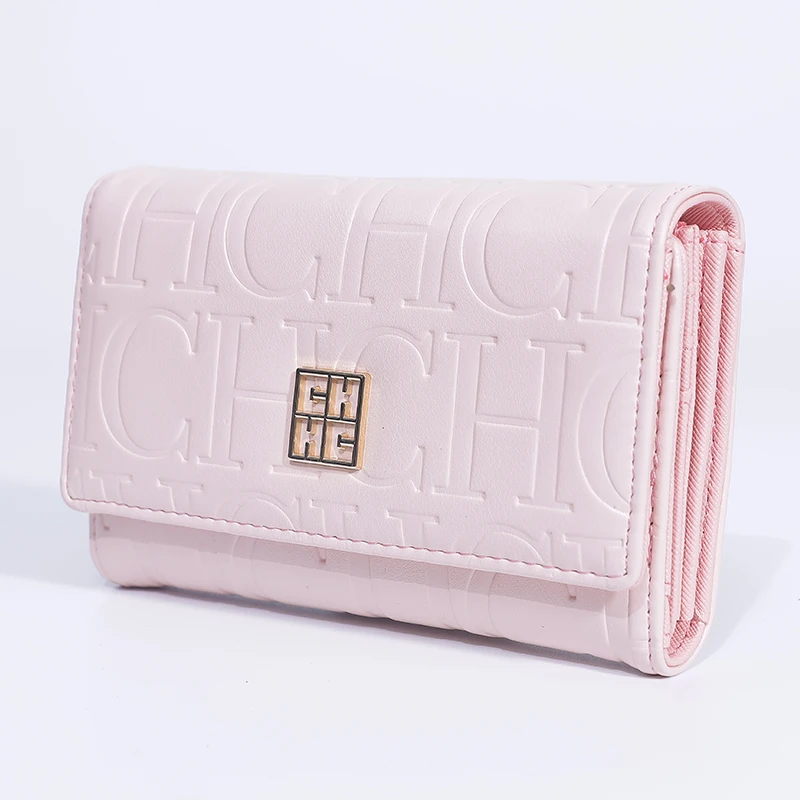 CH Embossed Card Bag Wallet Multi Slot Card Holder PU Leather Credit Card Case Stylish Women Daily Travel Accessory