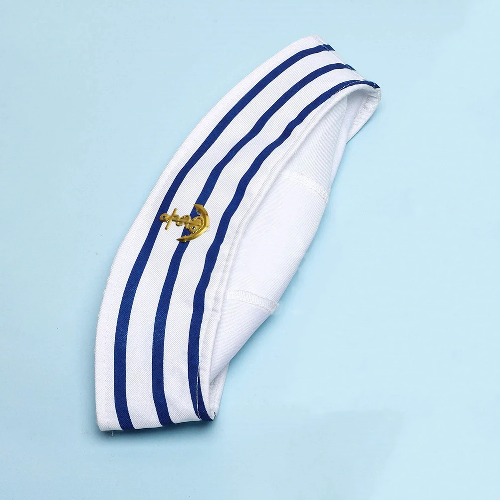 

Captain Hat Scarf Set 58cm Circumference Blue White Striped Sailor Costume Party Outfit Men Women Nautical Theme
