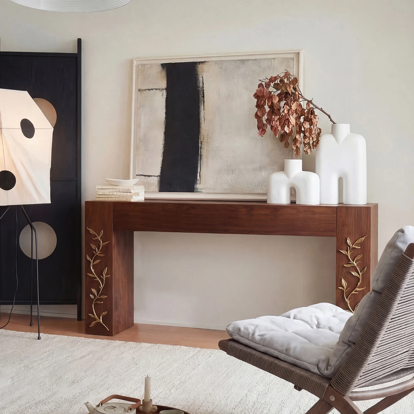 #@Modern Luxury Wood Console Table Gold Leaf Carving Entryway Table Living Room Hotel Villa Furniture Custom Home Decor