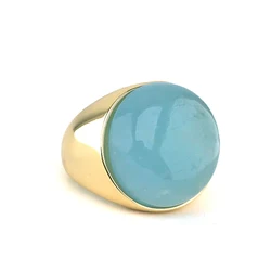Big Stone Genuine Natural Aquamarine Ring Gemstone Round 20mm for Women Wedding Party Birthday Jewelry Gift Wholesale
