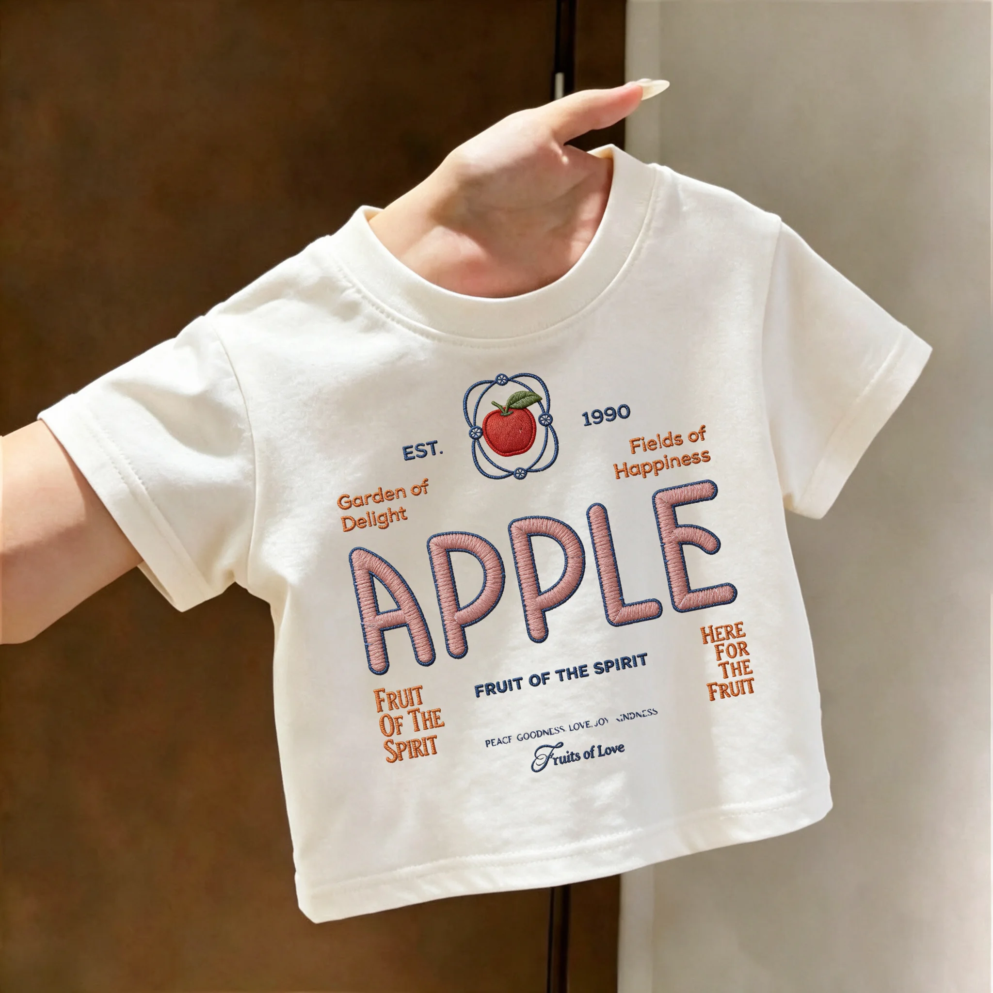 Summer Kids Cotton T-Shirt Apple Fruit of the Spirit Garden of Delight Casual Tee for Boys Girls
