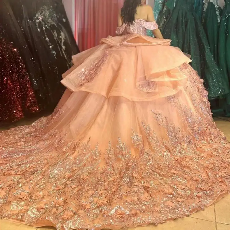 

Luxury Arabic Sweet 16 Girl Quinceanera Dresses Real Picture Flower Applique Puffy Skirt Women Birthday Party Dress Prom 15 New