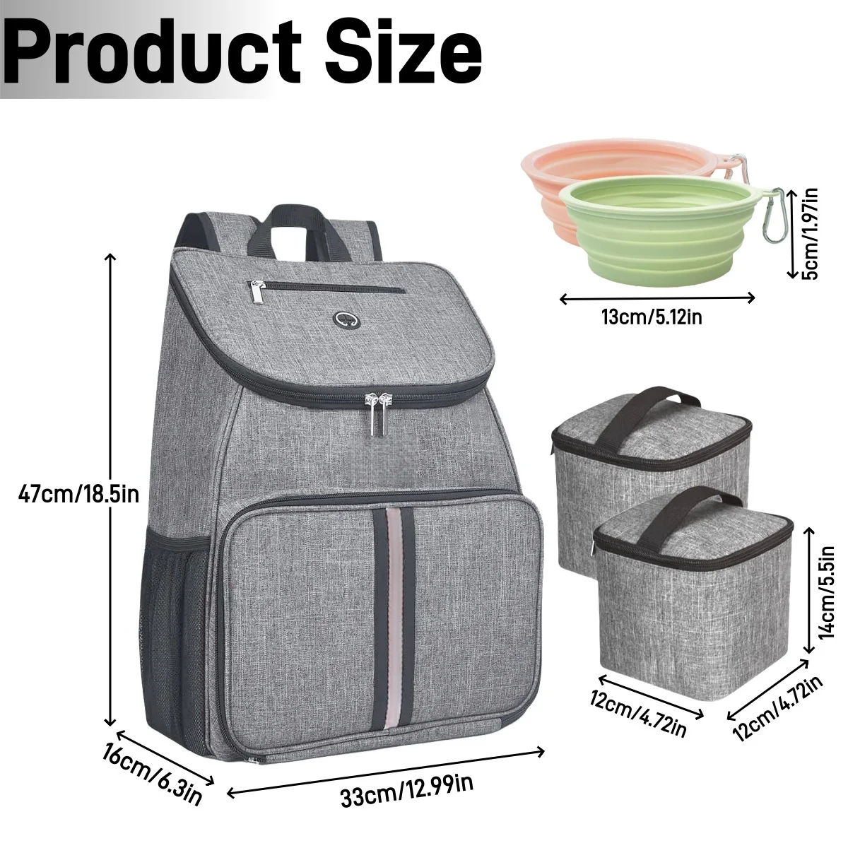Bolsa de viagem para cães, mochila de armazenamento com bolsos multifuncionais e recipientes de armazenamento de alimentos, 2 tigelas dobráveis, 1 peça